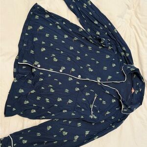 Eberjey Navy Long Pajama Set with Tree Print, size L